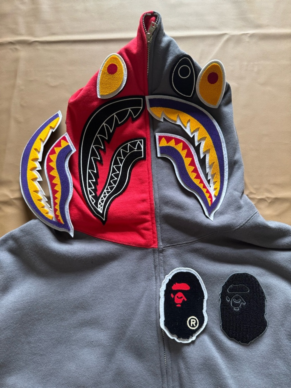 A Bathing Ape Shark Full Zip Patch Hoodie Malaysia- Gray - Picture 6 of 10
